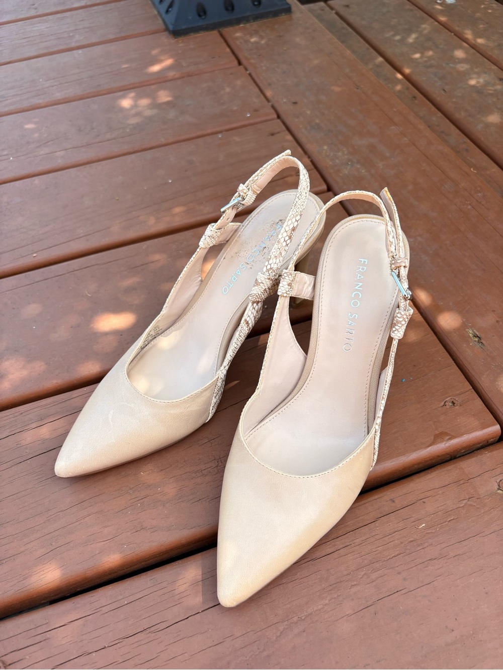 Franco Sarto Nude Pointed-Toe Slingback Heels
